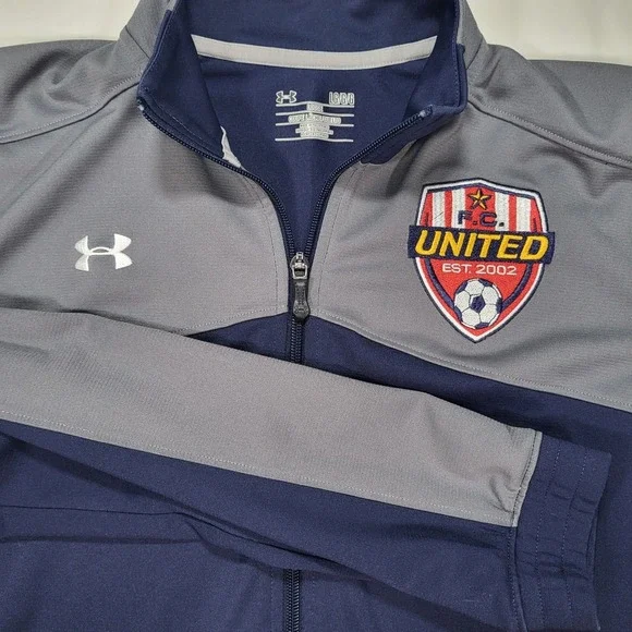 Under Armour Futbolista Full Zip Jacket Mens Large Loose Blue Gray F.C. United - Picture 1 of 9